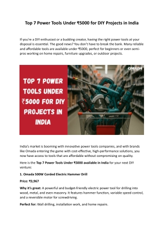 Top 7 Power Tools Under ₹5000 for DIY Projects in India
