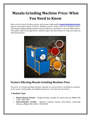 Masala Grinding Machine Price: What You Need to Know