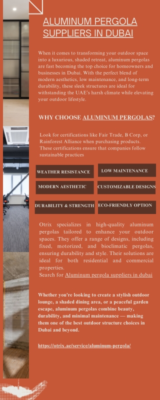 Aluminum Pergola Suppliers in Dubai