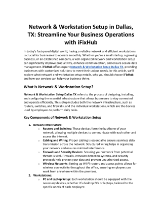 Network & Workstation Setup in Dallas, TX Streamline Your Business Operations with iFixHub