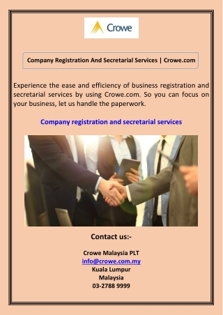 Company Registration And Secretarial Services Crowe.com