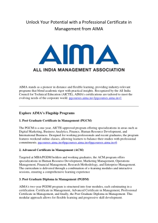 Unlock Your Potential with a Professional Certificate in Management from AIMA