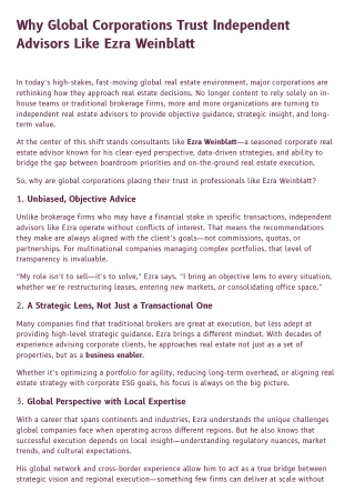 Why Global Corporations Trust Independent Advisors Like Ezra Weinblatt