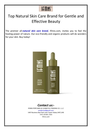 Top Natural Skin Care Brand for Gentle and Effective Beauty