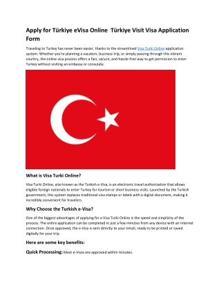 Apply for Türkiye eVisa Online  Türkiye Visit Visa Application Form