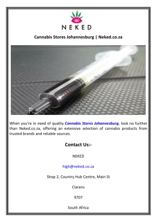 Cannabis Stores Johannesburg  Neked.co.za