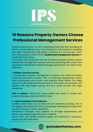 10 Reasons Property Owners Choose Professional Management Services
