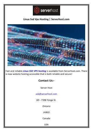 Linux Ssd Vps Hosting  Serverhost.com