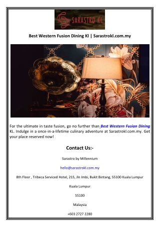 Best Western Fusion Dining Kl  Sarastrokl.com.my