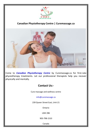 Canadian Physiotherapy Centre  Curemassage.ca
