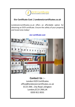 Eicr Certificate Cost  Londoneicrcertificates.co.uk