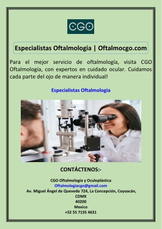 Especialistas Oftalmologia Oftalmocgo.com