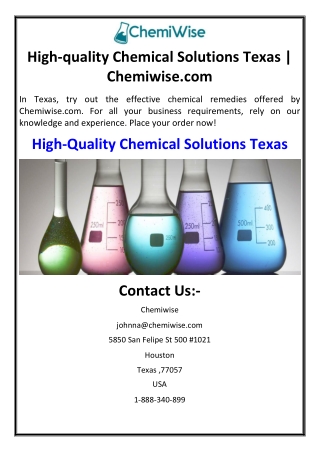 High-quality Chemical Solutions Texas | Chemiwise.com