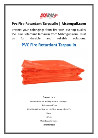 Pvc Fire Retardant Tarpaulin | Msbmgulf.com