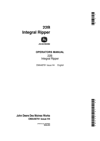John Deere 22B Integral Ripper Operator’s Manual Instant Download (Publication No.oma48791)