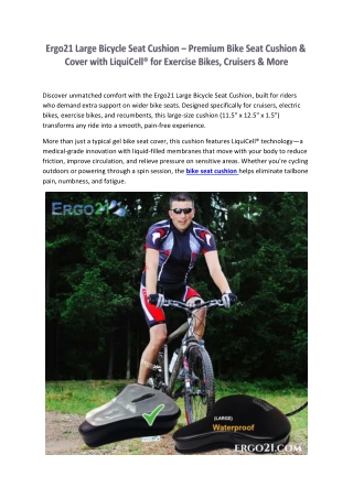 Ergo21 Large Bike Seat Cushion with LiquiCell® – Ultimate Comfort
