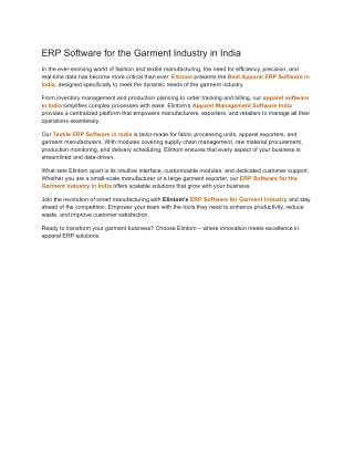 ERP Software for the Garment Industry in India