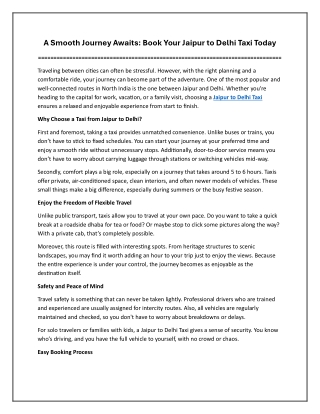 Jaipur to Delhi Taxi