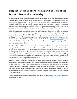 Shaping Future Leaders The Expanding Role of the Modern Economics University