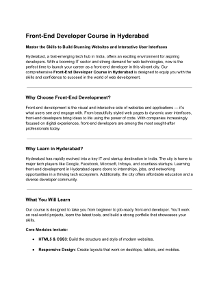 Front end developer Course in Hyderabad