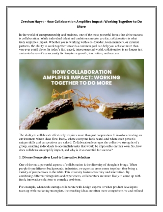 Zeeshan Hayat - How Collaboration Amplifies Impact - Working Together to Do More