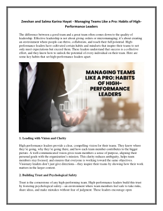 Zeeshan and Salma Karina Hayat - Managing Teams Like a Pro - Habits of High-Performance Leaders