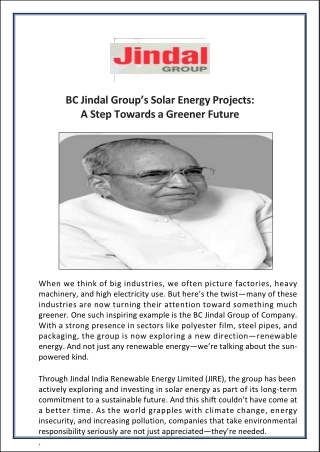 BC Jindal Group’s Solar Energy Projects A Step Towards a Greener Future