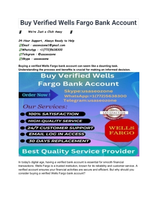 Trusted Vendor to Buy Verified Wells Fargo Bank of All Time