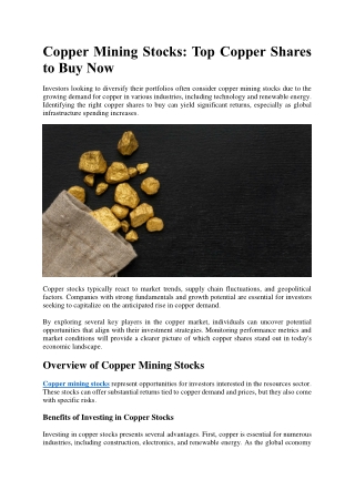Copper Mining Stocks Top Copper Shares to Buy Now