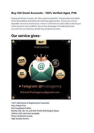 Buy old gmail Accounts-100% Fully Verified & Cheap