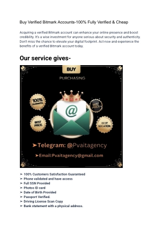 Buy Verified Bitmark Accounts-100% Fully Verified & Cheap