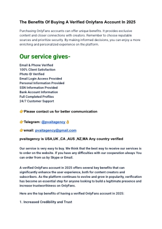 The Benefits Of Buying A Verified Onlyfans Account In 2025