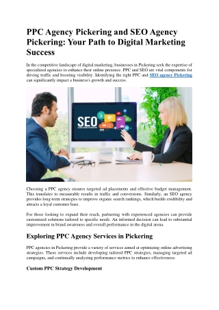 PPC Agency Pickering and SEO Agency Pickering Your Path to Digital Marketing Success