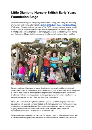 Little Diamond Nursery British Early Years Foundation Stage