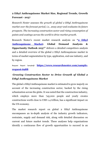 2 Ethyl Anthraquinone Market Size, Regional Trends, Growth Forecast - 2037
