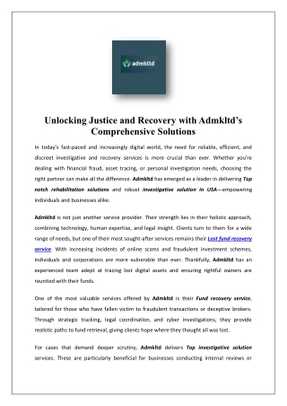 Fund Recovery Service USA | Admkltd