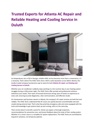 Trusted Experts for Atlanta AC Repair and Reliable Heating and Cooling Service in Duluth