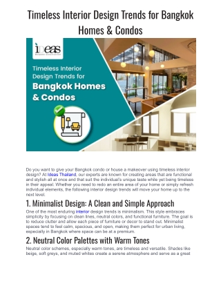 Timeless Interior Design Trends for Bangkok Homes & Condos