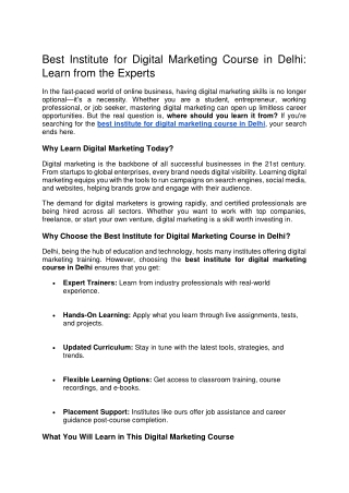 Best Institute for Digital Marketing Course in Delhi – Enroll Now