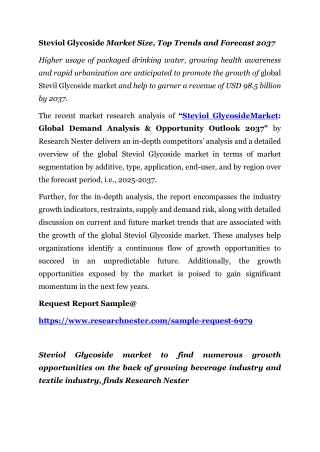 Steviol Glycoside Market Size, Top Trends and Forecast 2037