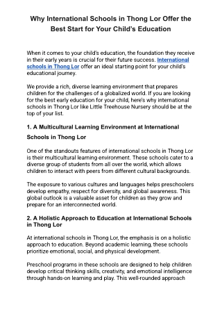 Why International Schools in Thong Lor Offer the Best Start for Your Child’s Education