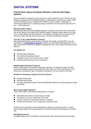 Find the Best Laptop and System Rentals in Chennai