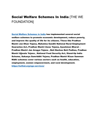 Social Welfare Schemes In India