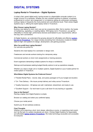 Laptop Rental in Trivandrum – Digital Systems