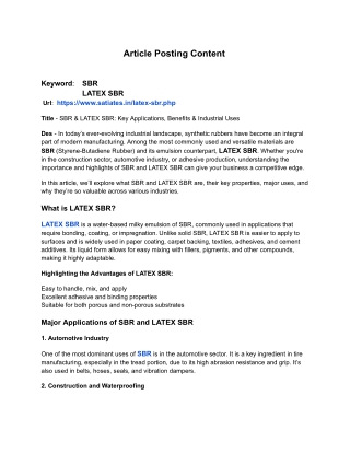 SBR & LATEX SBR_ Key Applications, Benefits & Industrial Uses