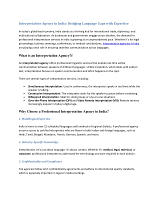 Interpretation Agency in India: Bridging Language Gaps with Expertise