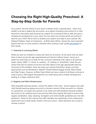 Choosing the Right High-Quality Preschool: A Step-by-Step Guide for Parents