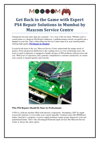 Maxcom Service Centre – Trusted PS4 Repair in Mumbai