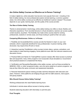 Are Online Safety Courses as Effective as In-Person Training