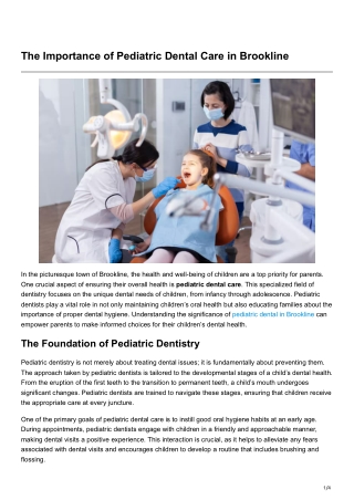 The Importance of Pediatric Dental Care in Brookline